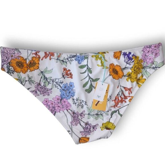 ‎Xhilaration Multi Color Bikini White Pink Flowers L NEW - Picture 2 of 6